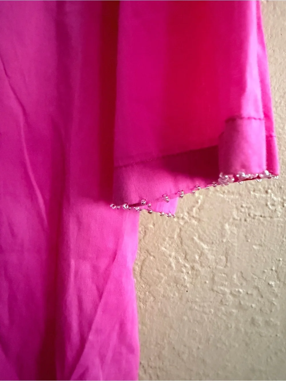 J. Crew V-Neck Tunic in Bright Pink beaded edges